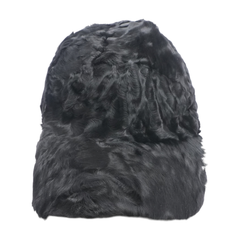 Black Persian Lamb Fur Ballcap Trimmed With Lamb Leather