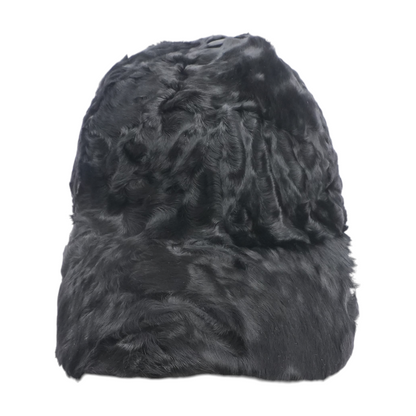 Black Persian Lamb Fur Ballcap Trimmed With Lamb Leather