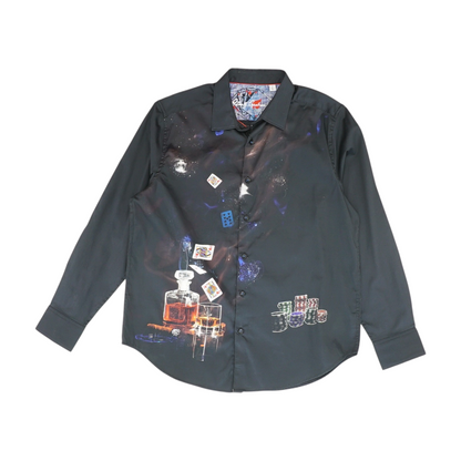 Black Print Long Sleeve Button Down