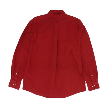Red Solid Long Sleeve Button Down