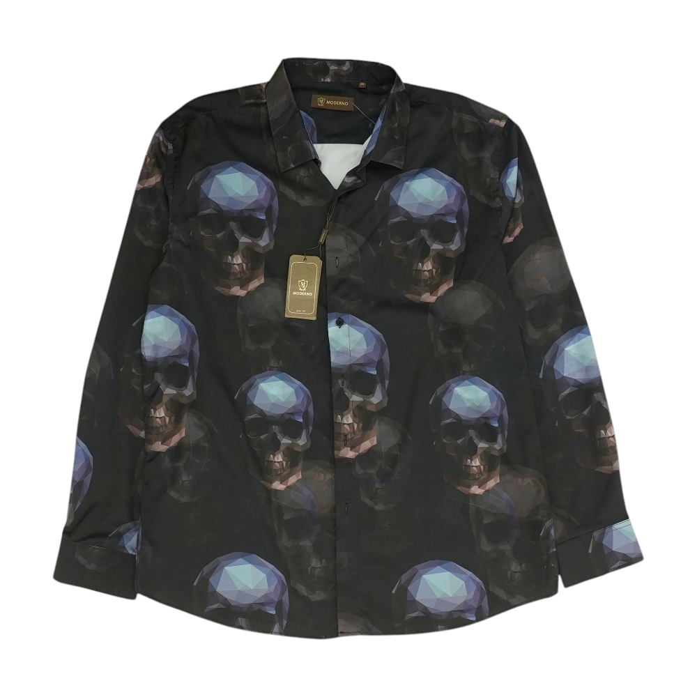 Black Graphic Long Sleeve Button Down