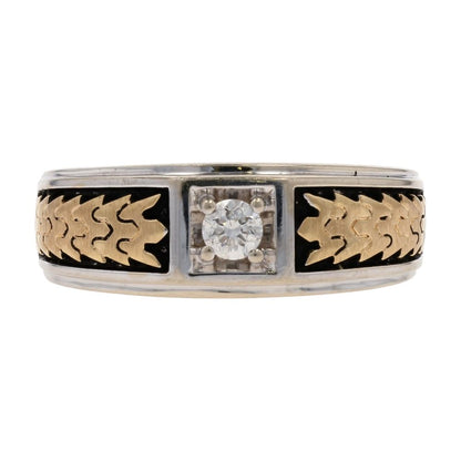 1/5 Ct 14K Two Tone Gold Diamond With Gold Leaf And Black Accented Shank Band
