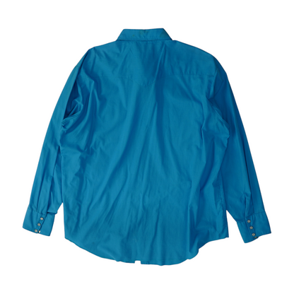 Blue Solid Long Sleeve Button Down
