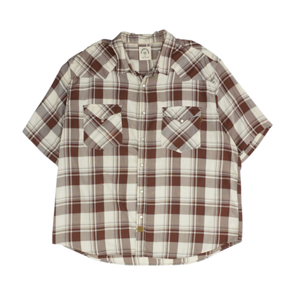 Beige Plaid Short Sleeve Button Down