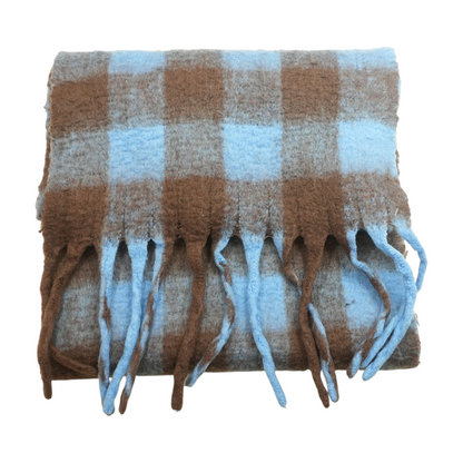 Blue Plaid 100% Polyester Scarf