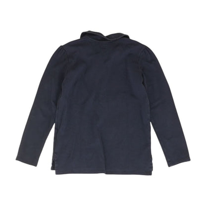 Navy Solid Polo Knit Top