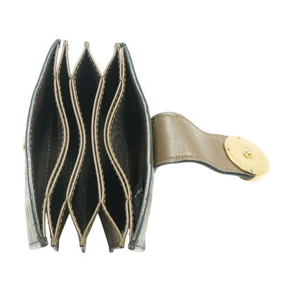 Brown/Black FF Embossed Leather Gusseted Card Holder