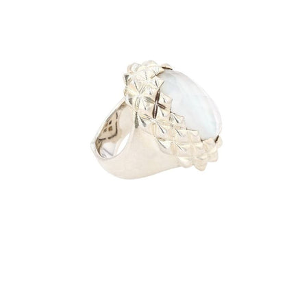 Sterling Silver Doublet Super Stud Oval Mother of Pearl Quartz Ring