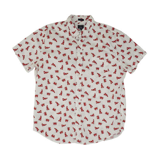 White Print Short Sleeve Button Down