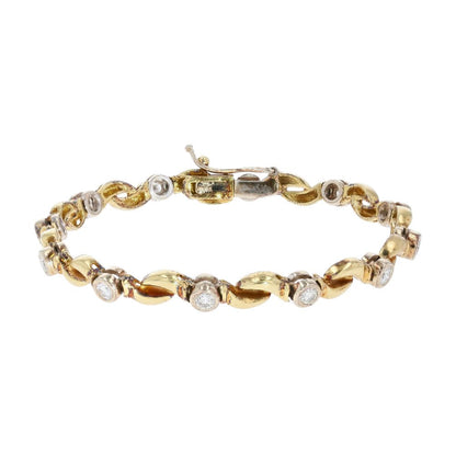 2 Ct 18K Two Tone Gold Twist With Bezel Set Round Diamond Link Bracelet