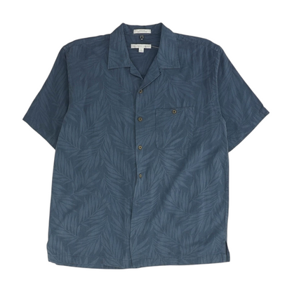 Blue Solid Short Sleeve Button Down