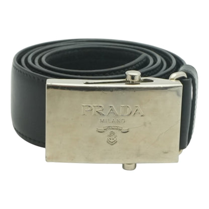 Black Saffiano Leather Metal Logo Plaque Buckle