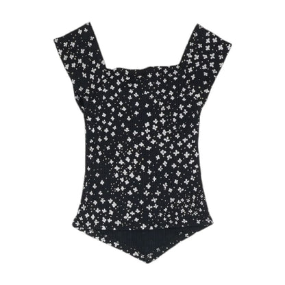 Black Floral Sleeveless Blouse