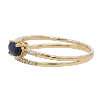 5/8 Ct 14K Gold Oval Sapphire With Diamond Accent Double Band Stackable Ring