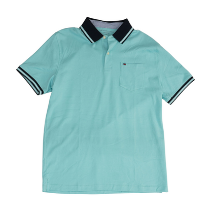 Blue Solid Short Sleeve Polo