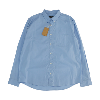 Blue Solid Long Sleeve Button Down