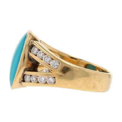 3/8 Ct 14K Gold Oval Blue Stone With Channel Set Round Diamond Cocktail Ring