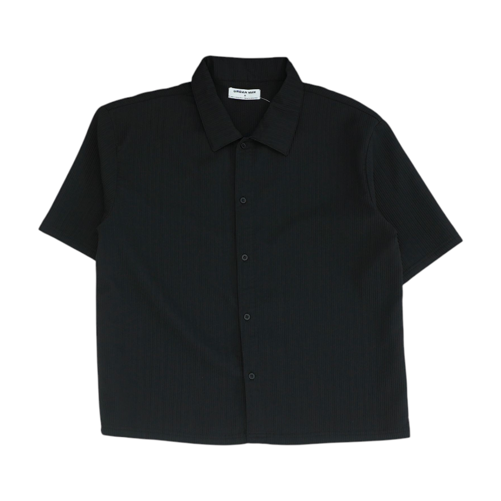 Black Solid Short Sleeve Button Down