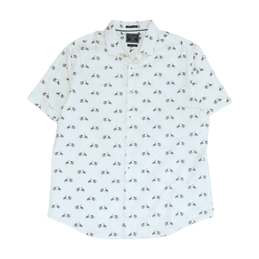 White Print Short Sleeve Button Down