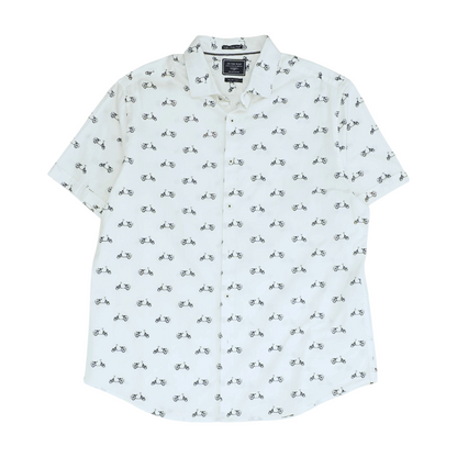 White Print Short Sleeve Button Down