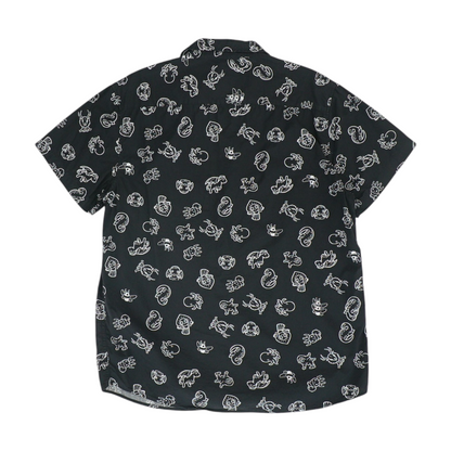 Black Print Short Sleeve Button Down