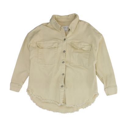 Beige Solid Denim Jacket