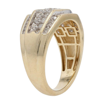 1 Ct 14K Gold Round Three Row Diamond Cluster Band