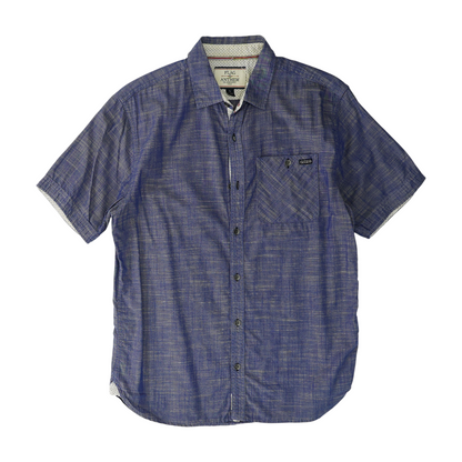 Blue Solid Short Sleeve Button Down