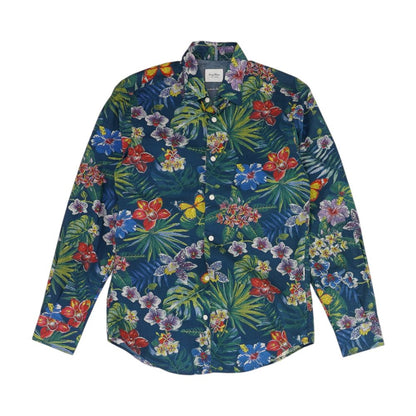 Navy Tropical Long Sleeve Button Down