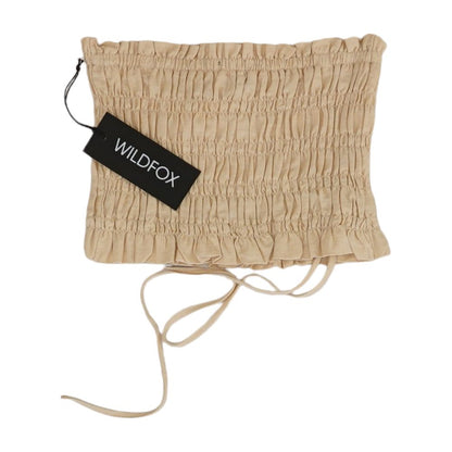 Beige Solid Cropped Knit Top