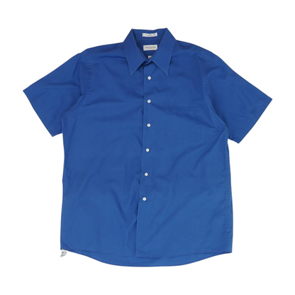 Blue Solid Short Sleeve Button Down