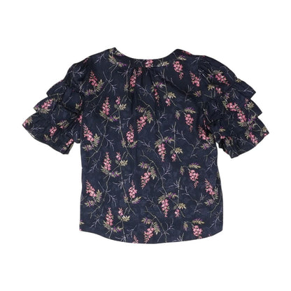 Black Floral Short Sleeve Blouse