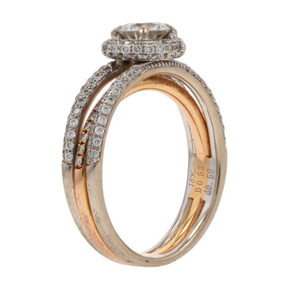 1 Ct 18K Two Tone Gold Three Band Round Diamond Cocktail Ring