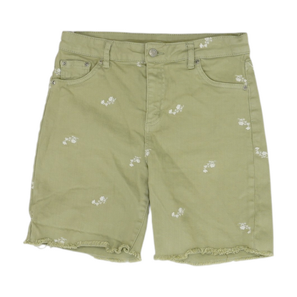 Green Solid Denim Shorts