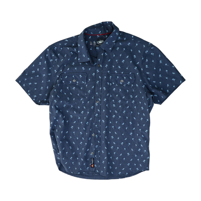 Navy Print Short Sleeve Button Down