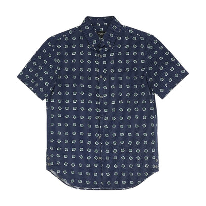 Navy Geometric Short Sleeve Button Down