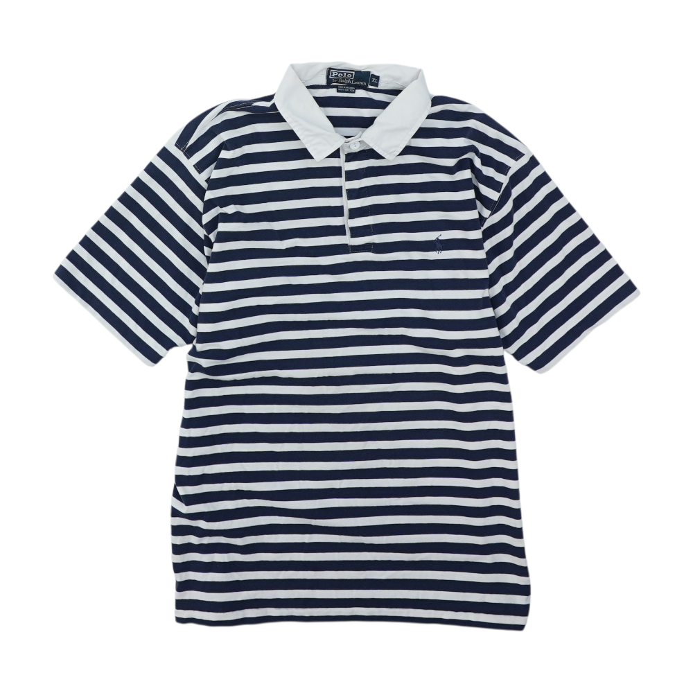 Navy Striped Short Sleeve Polo