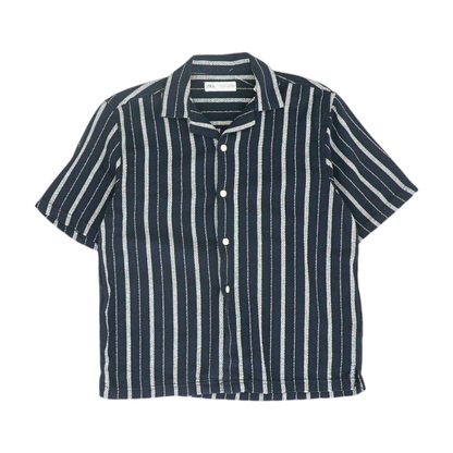 Navy Striped Short Sleeve Button Down