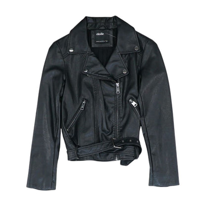 Black Solid Faux Leather Jacket