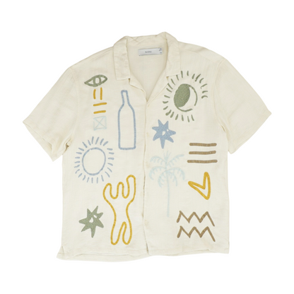 Ivory Graphic Short Sleeve Button Down