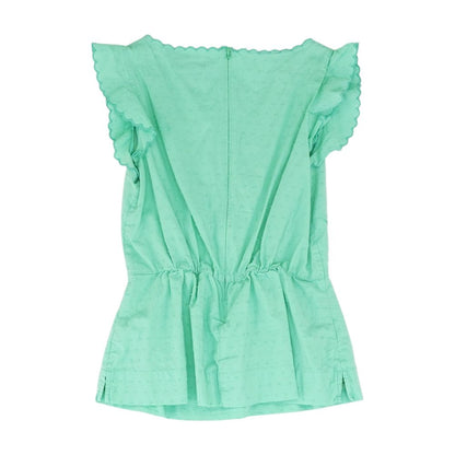 Green Solid Short Sleeve Blouse