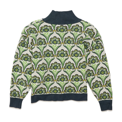 Green Floral 1/4 Zip Sweater