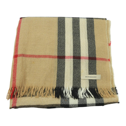 Wide Check Wool Silk Scarf in Archive Beige