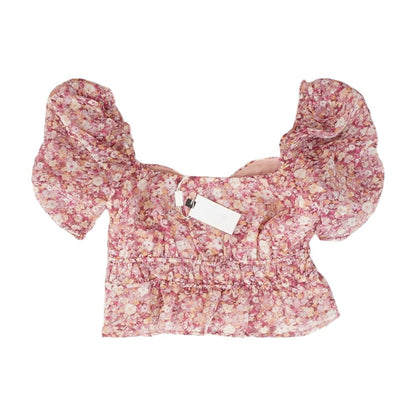 Pink Floral Short Sleeve Blouse