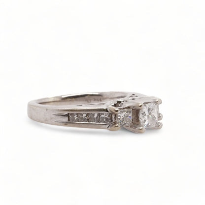 14K White Gold Three Stone Princess Cut Diamond Engagement Ring