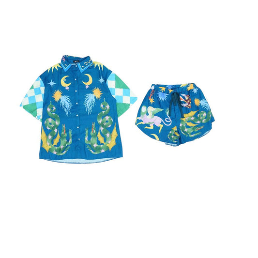 Teal Graphic Button Down and Short set