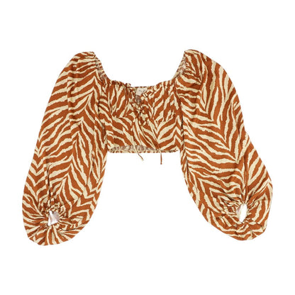 Brown Animal Print Long Sleeve Blouse
