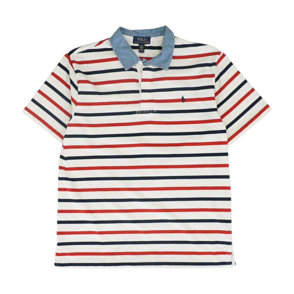 White Striped Short Sleeve Polo