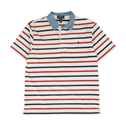 White Striped Short Sleeve Polo
