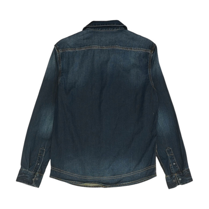 Blue Solid Long Sleeve Button Down